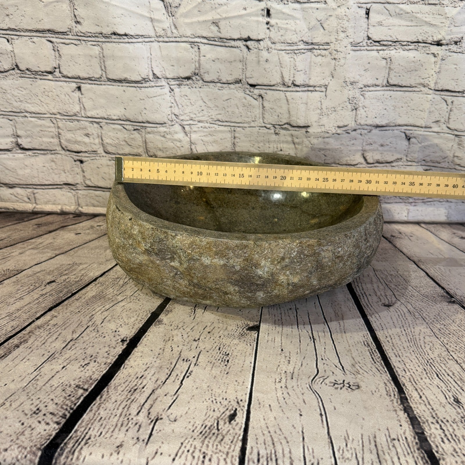32cm x 29cm Wash Basin Bathroom Counter Top Washing River Stone Bowl Sink No 234