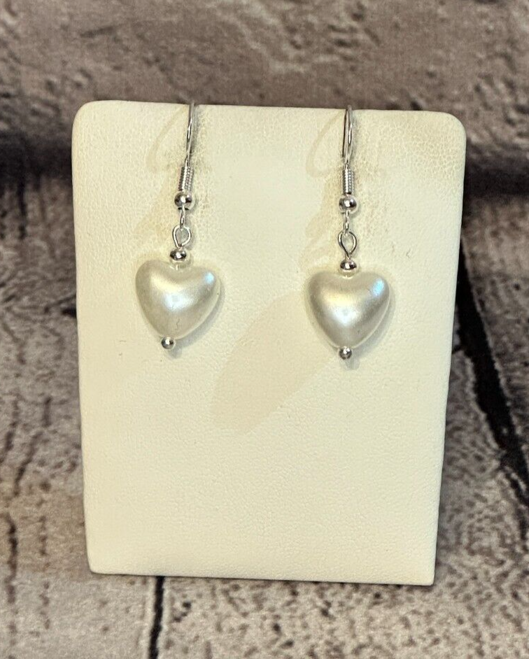 Plain White Heart Shaped Dangle Drop Earrings Handmade UK Jewellery0