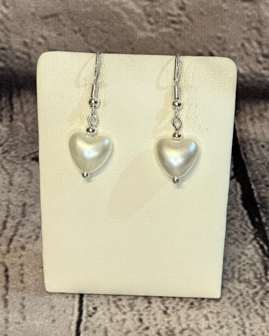 Plain White Heart Shaped Dangle Drop Earrings Handmade UK Jewellery0