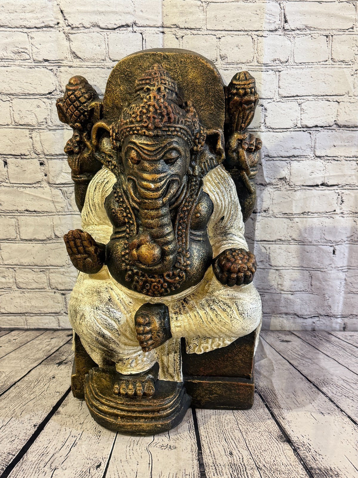 Bronze White 60cm x 35cm Thai Ganesha God On Base Hollow Statue Resin Hindu1