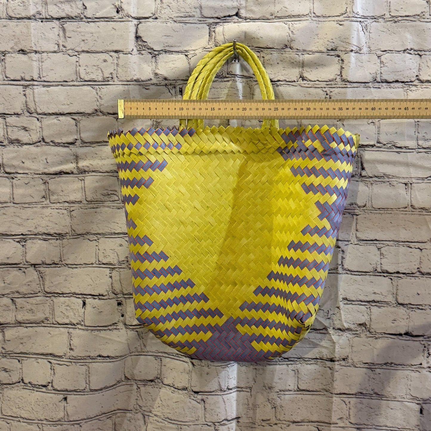 Yellow Purple 40cm Handwoven Tote Bag Recycled Plastic Eco-Friendly Market Beach3