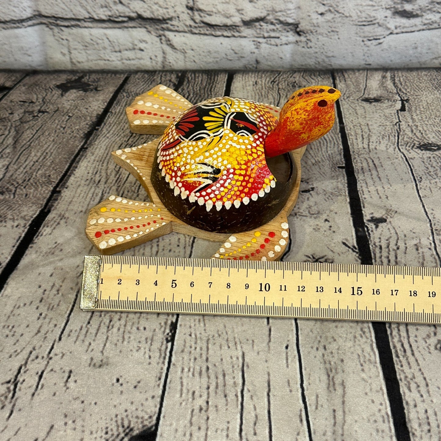 Red Painted Half Coconut Shell Wood Turtle Bobble Head Moving Tortoise Handmade8