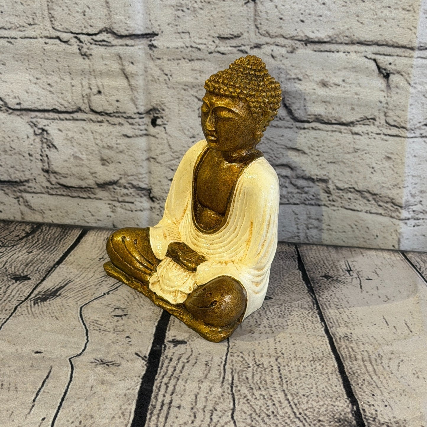 Cream & Bronze 15cm x 12cm Small Thai Buddha Sitting Statue Resin Hindu1