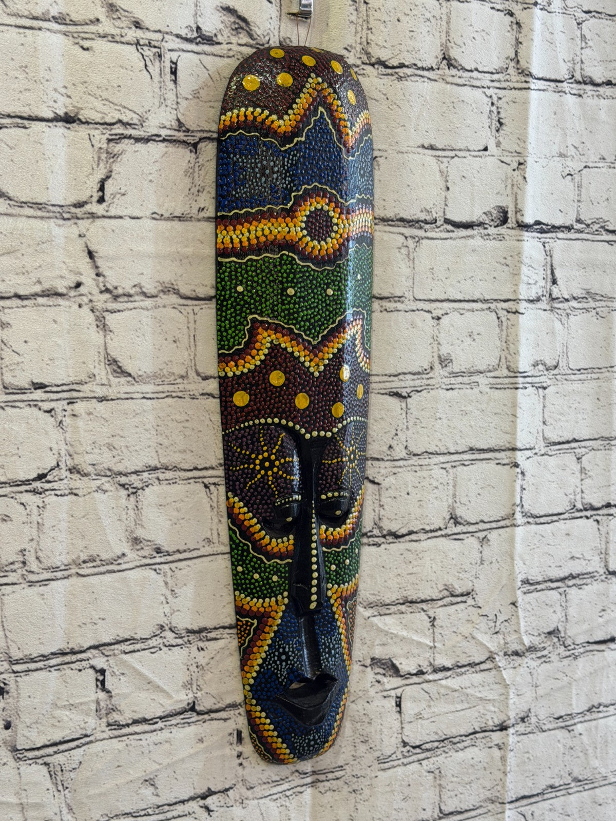 50cm Mask Carved Wooden Dot Painted Ethnic Tribal Tiki Wall Art No 3 New0