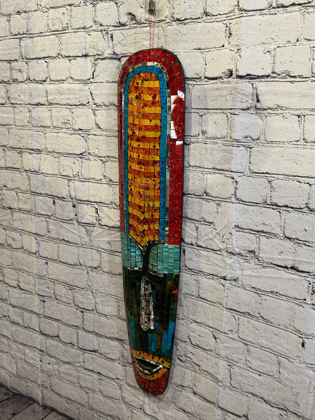 80cm Mosaic Mirror Mask Carved Painted Ethnic Tribal Wall Art Handmade Design 81
