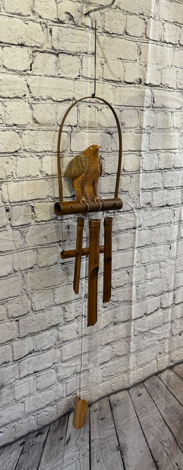Bird On Bar With Chimes Bamboo Windchime 60cm Garden Gift Summer Handmade Chimes0