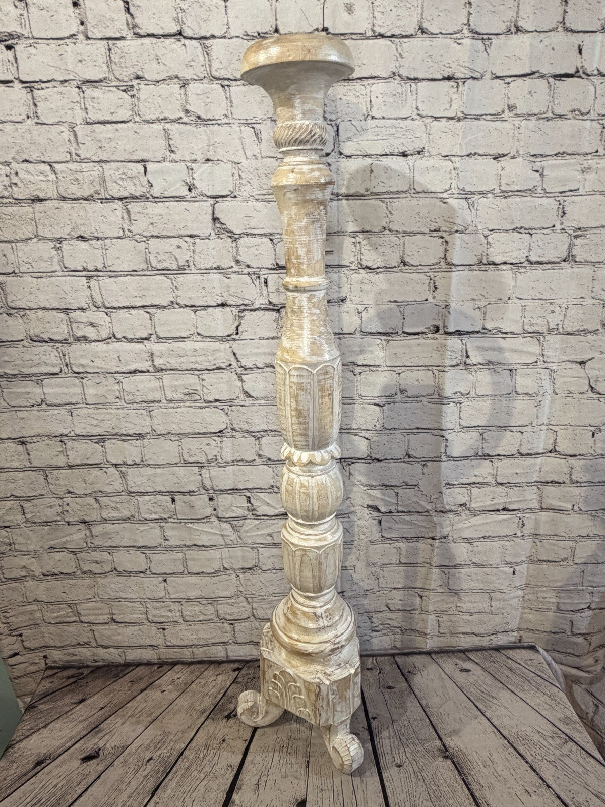100cm x 18cm White Regal Wooden Vintage Style Candle Stand Shabby Pillar Holders2