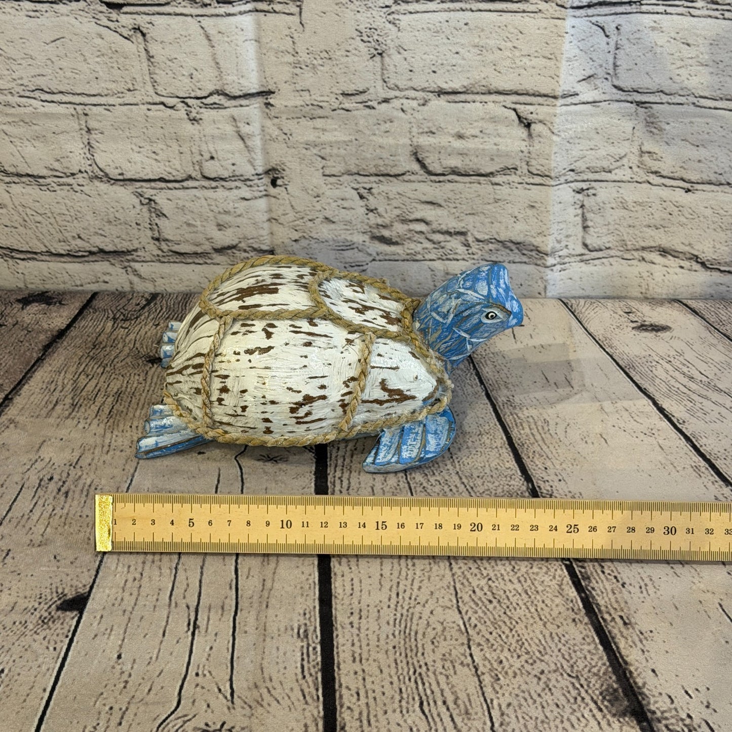White Body Blue Folk Art Painted Turtle Coconut Shell Ornaments Hanging Decor6