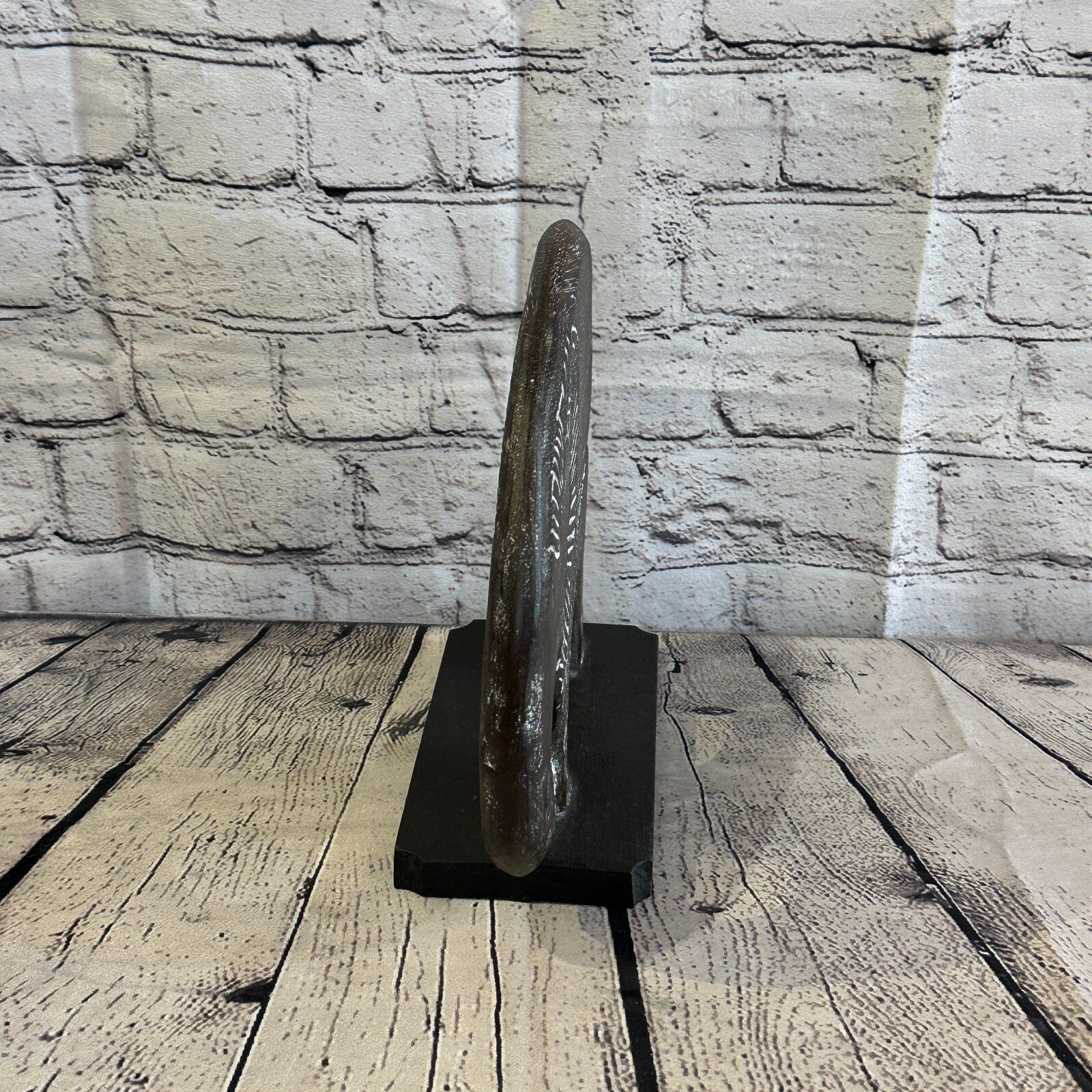 25cm x 25cm Wooden Tribal Primitive Black Elephant Round Stand Sculpture Statue1