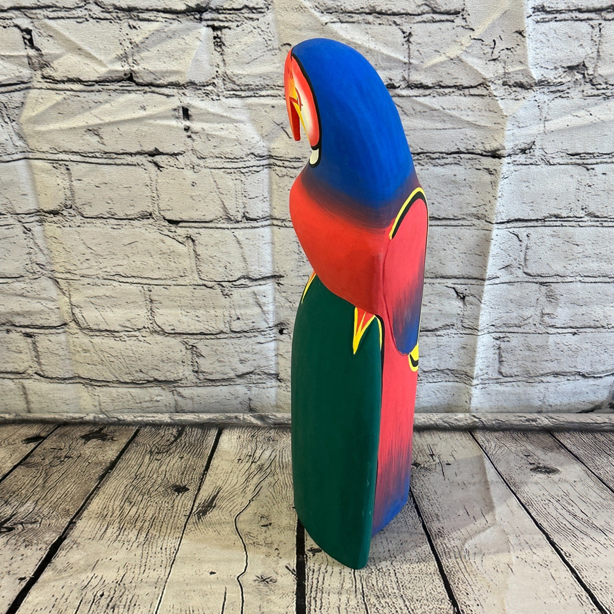 30cm Red Blue Parrot Bird Ornament Statue Fair Trade Hand Made Carved Wood3