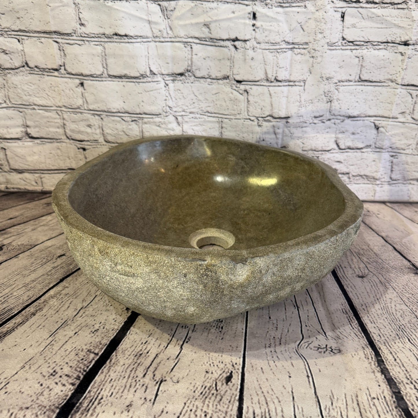 39cm x 36cm Wash Basin Bathroom Counter Top Washing River Stone Bowl Sink No 401