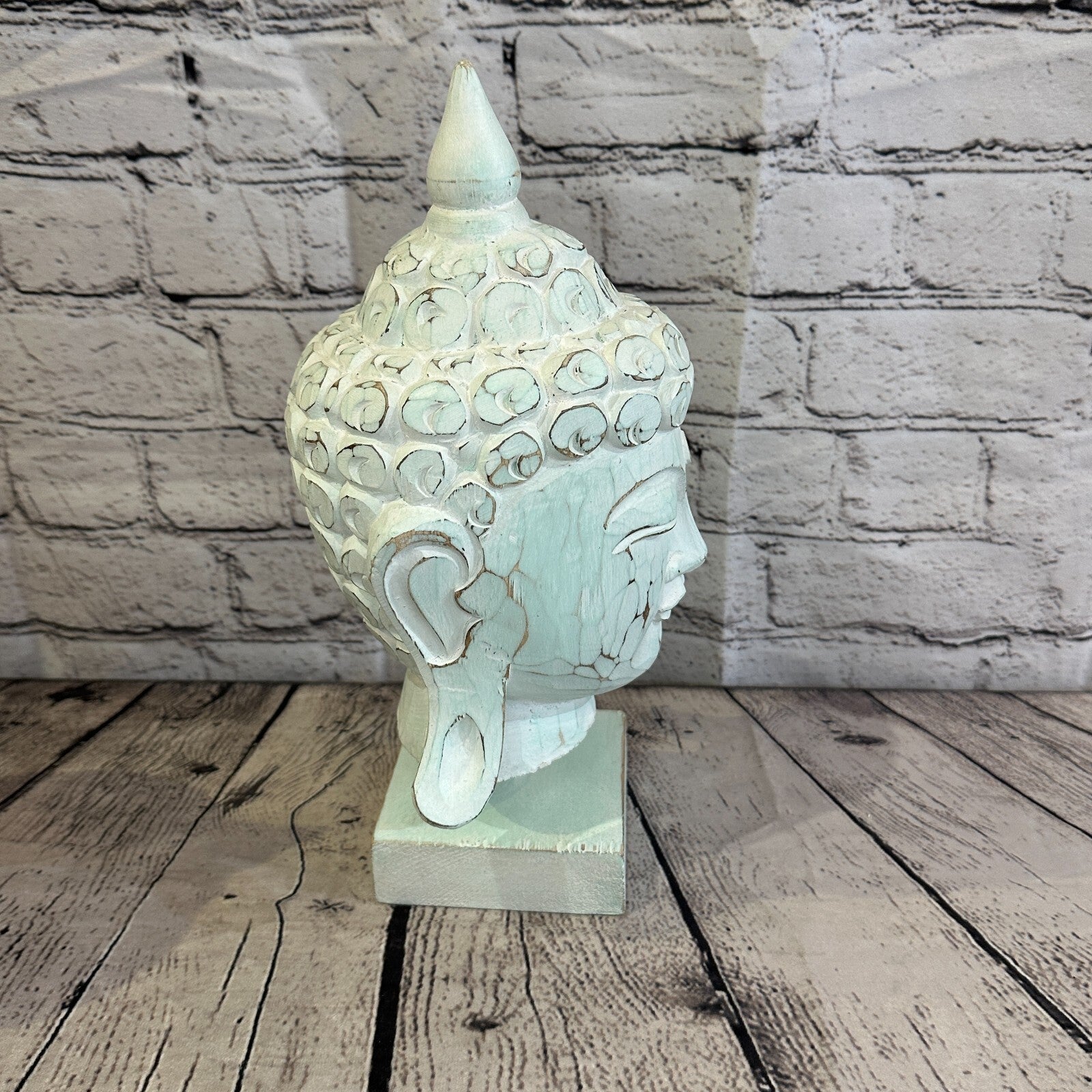 30cm Green Buddha Head Wooden Standing Statue Figurine Ornament Fair Trade3