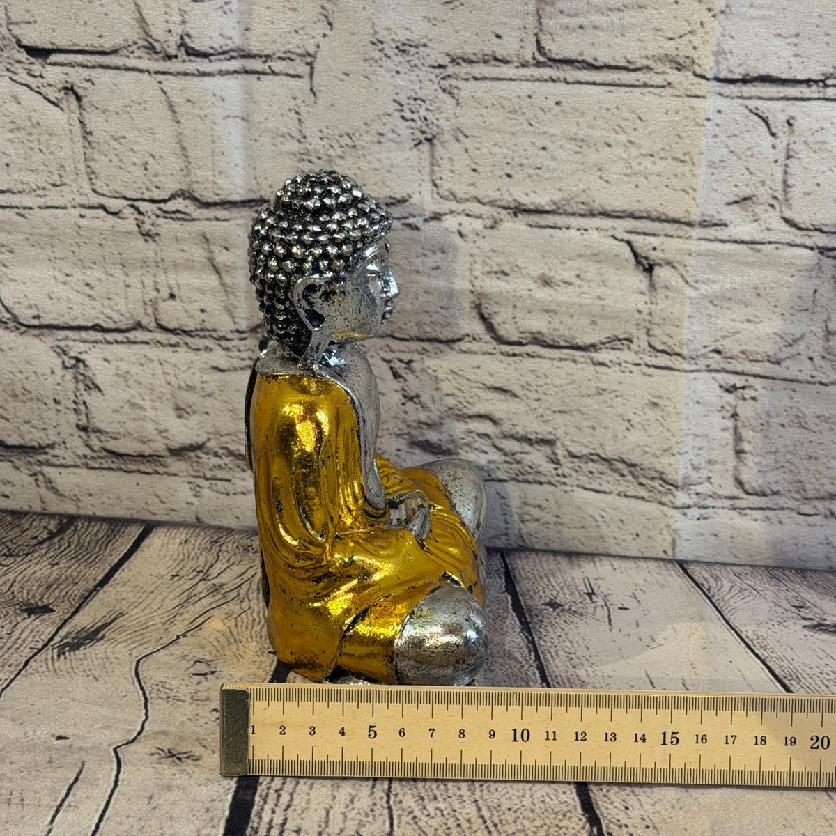 Gold & Silver 20cm x 15cm Large Thai Buddha Sitting Statue Resin Hindu7