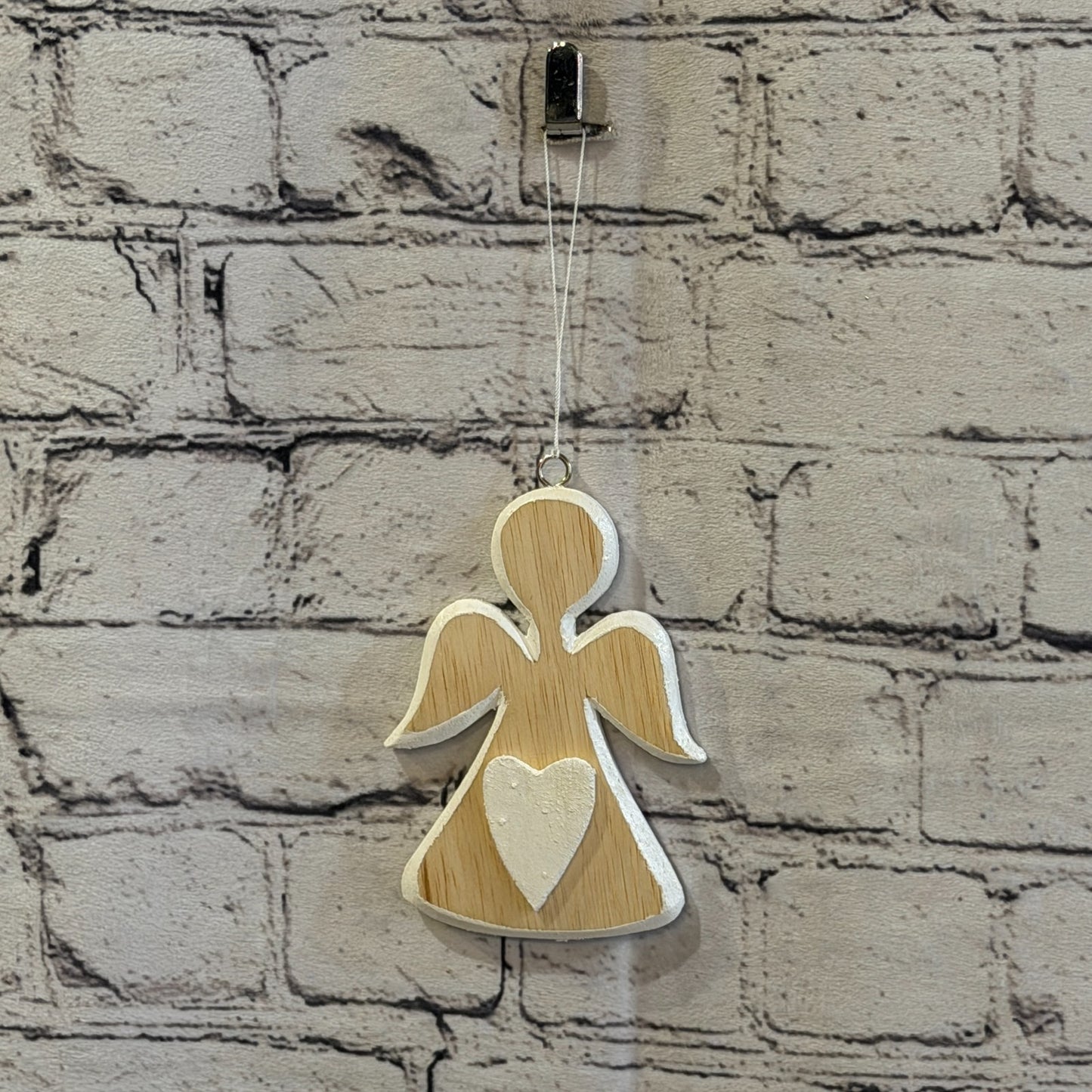 12cm White Heart Wall Hanging Angel Figurine Folk Art Wood Handmade2