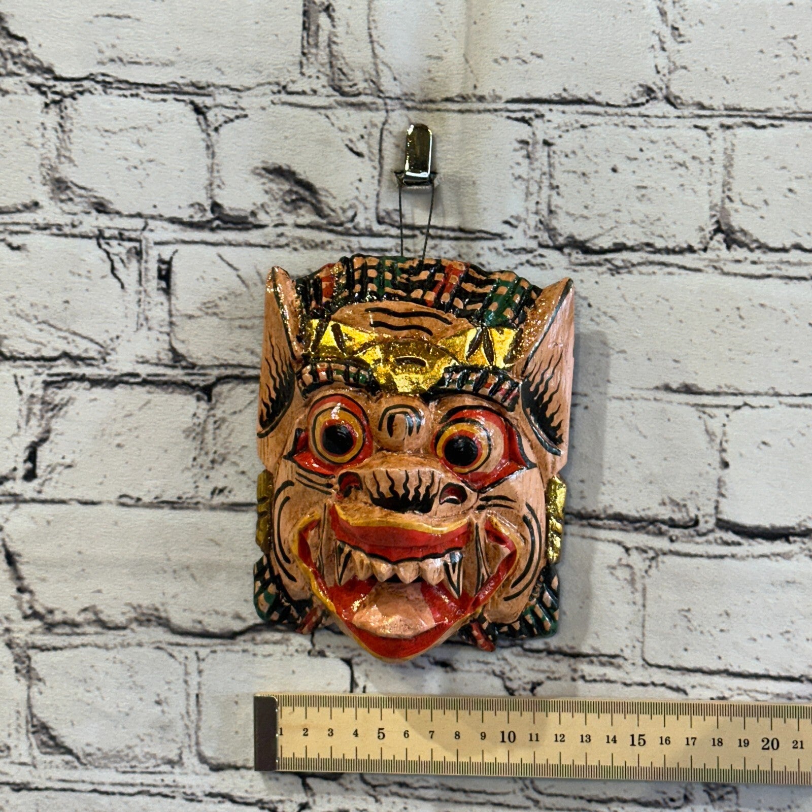 Small Wooden Natural Barong Wall Mask 15cm x 12cm Handmade And Fairtrade Hindu4