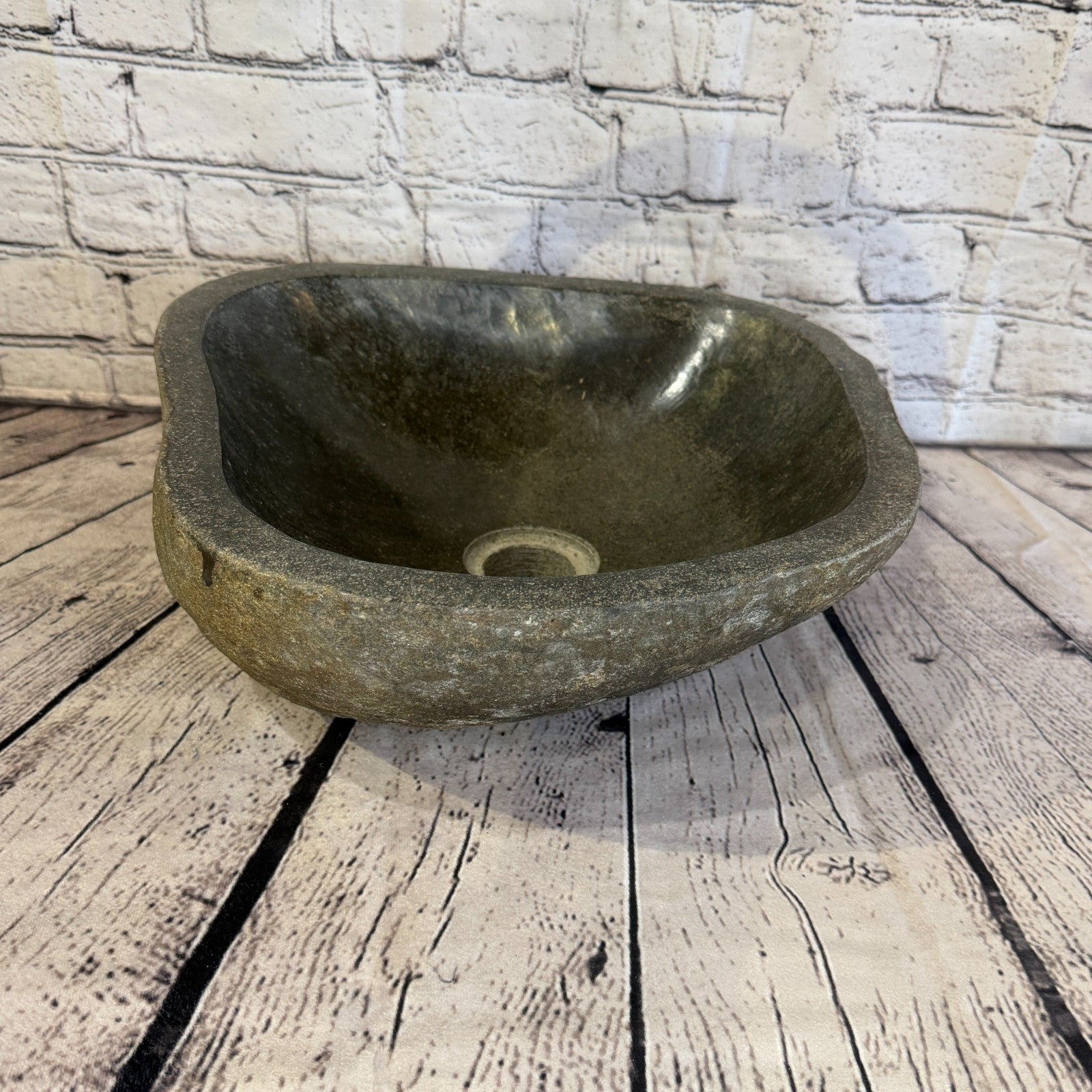 32cm x 32cm Wash Basin Bathroom Counter Top Washing River Stone Bowl Sink No 130