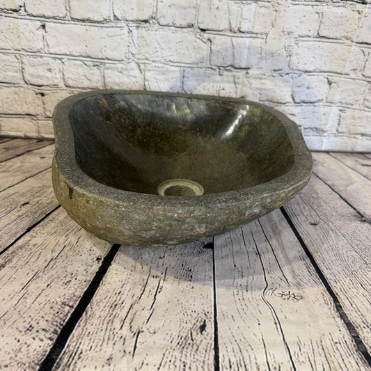 32cm x 32cm Wash Basin Bathroom Counter Top Washing River Stone Bowl Sink No 130