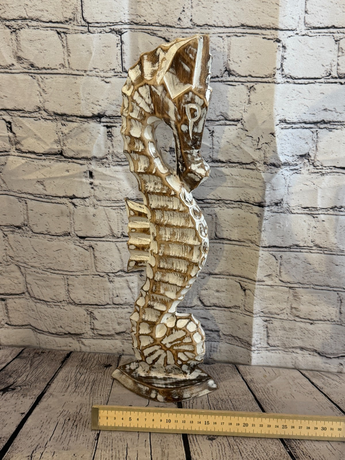 50cm Brown Wooden Shabby Seahorse Statue Ornament Fair Trade Handcarved6