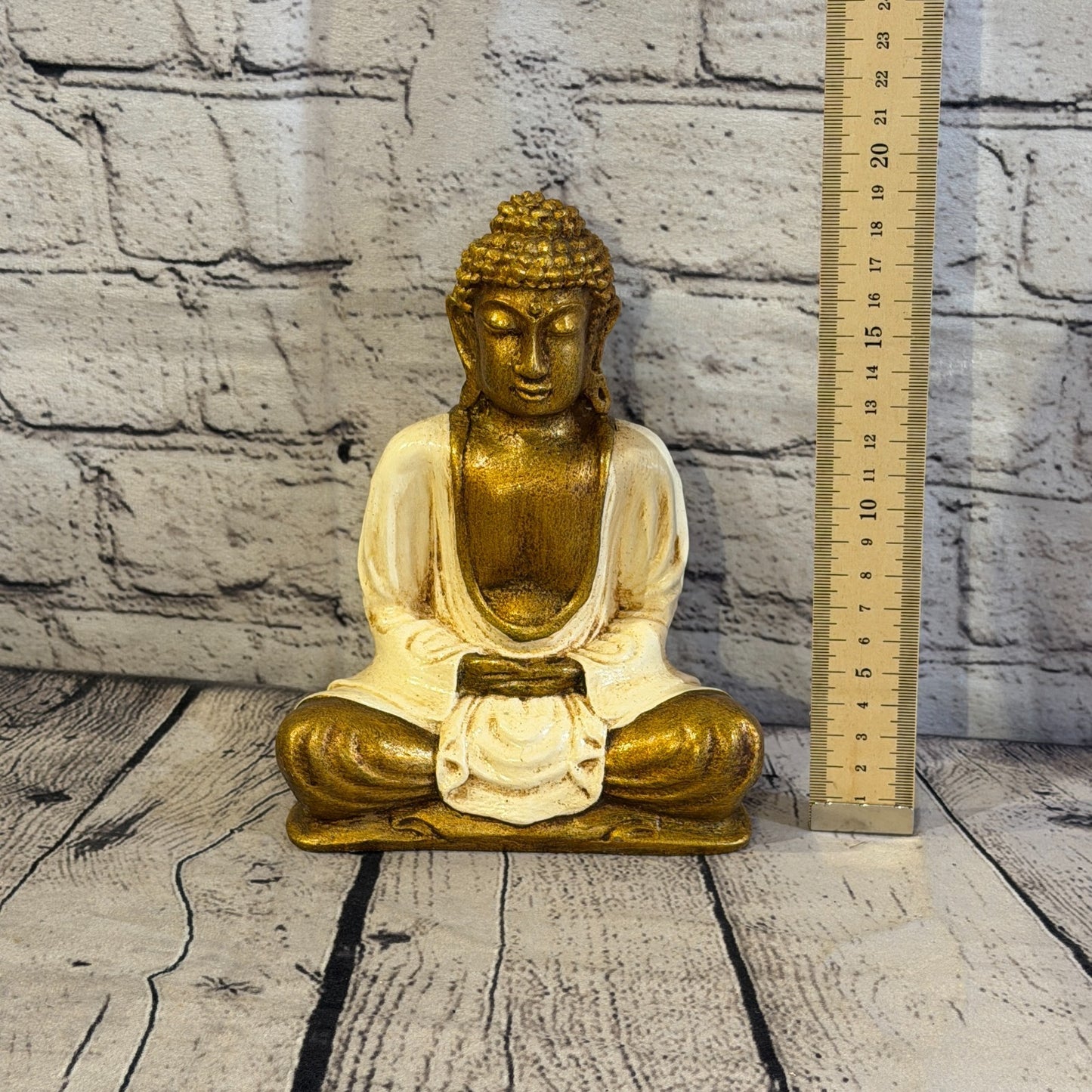 Cream & Bronze 20cm x 15cm Large Thai Buddha Sitting Statue Resin Hindu5