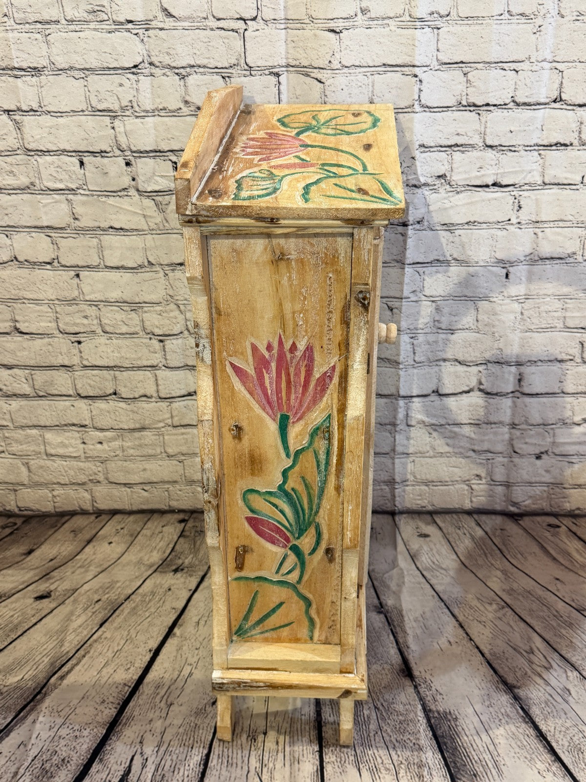 85cm x 40cm Flower 2 Door Pillar Wooden Side Cabinet Living Storage Furniture3
