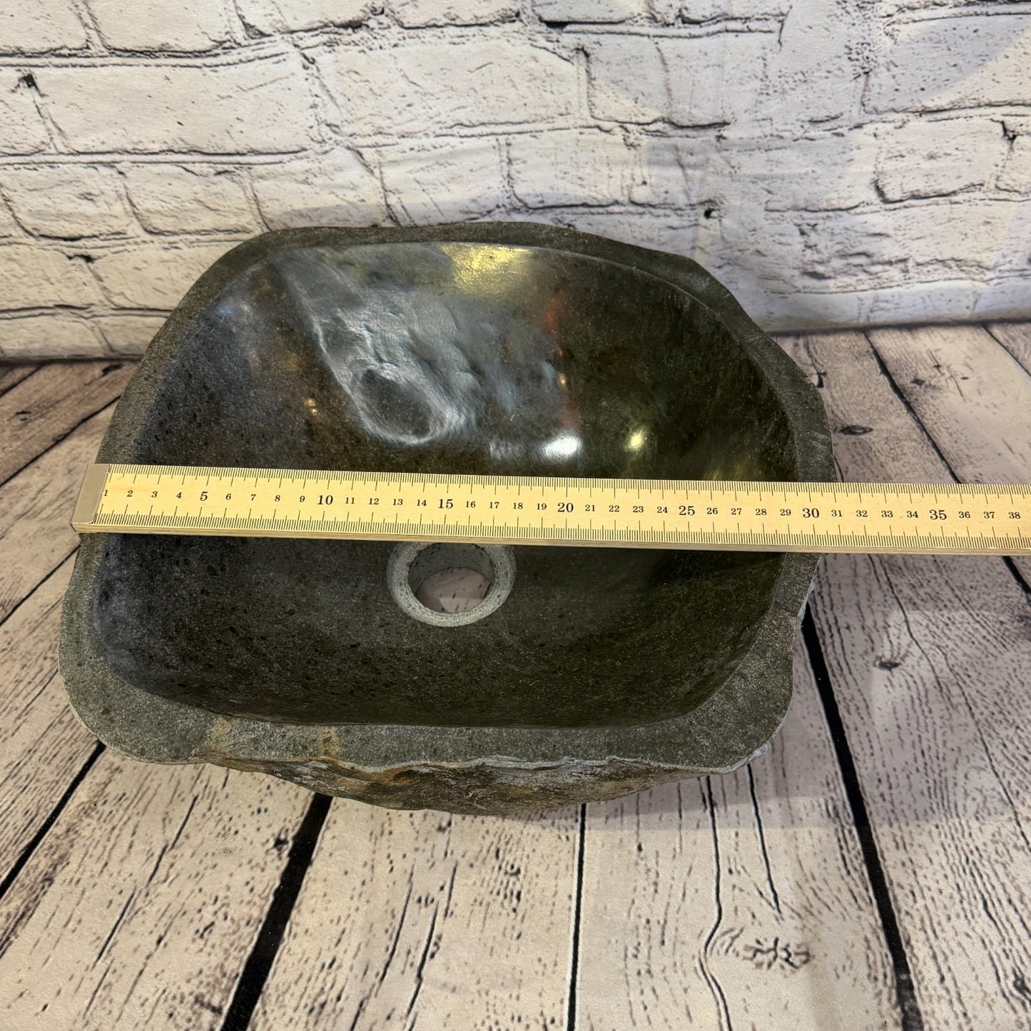 31cm x 29cm Wash Basin Bathroom Counter Top Washing River Stone Bowl Sink No 317