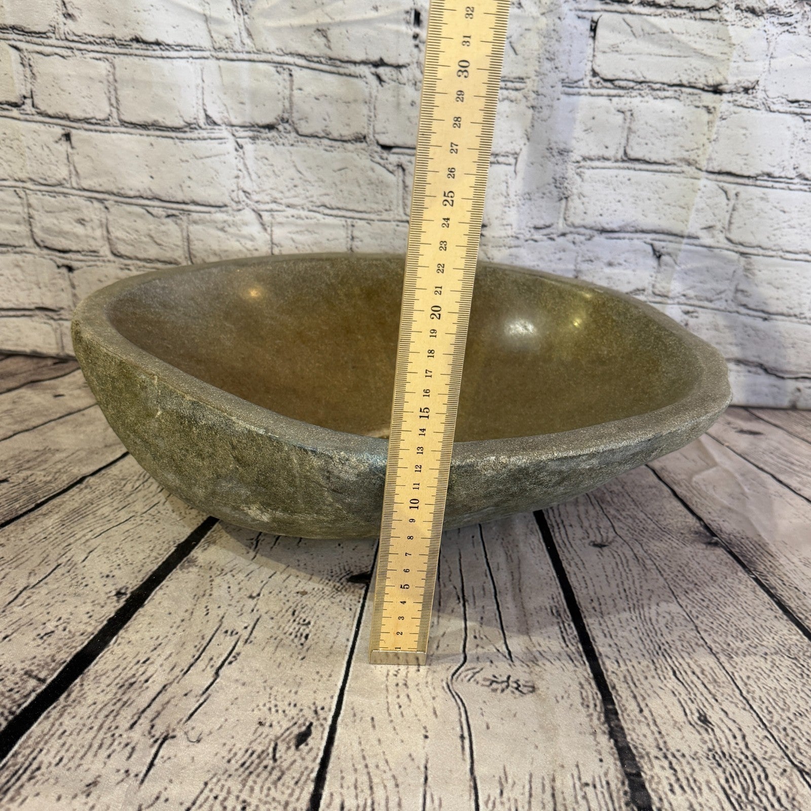 43cm x 35cm Wash Basin Bathroom Counter Top Washing River Stone Bowl Sink No 365