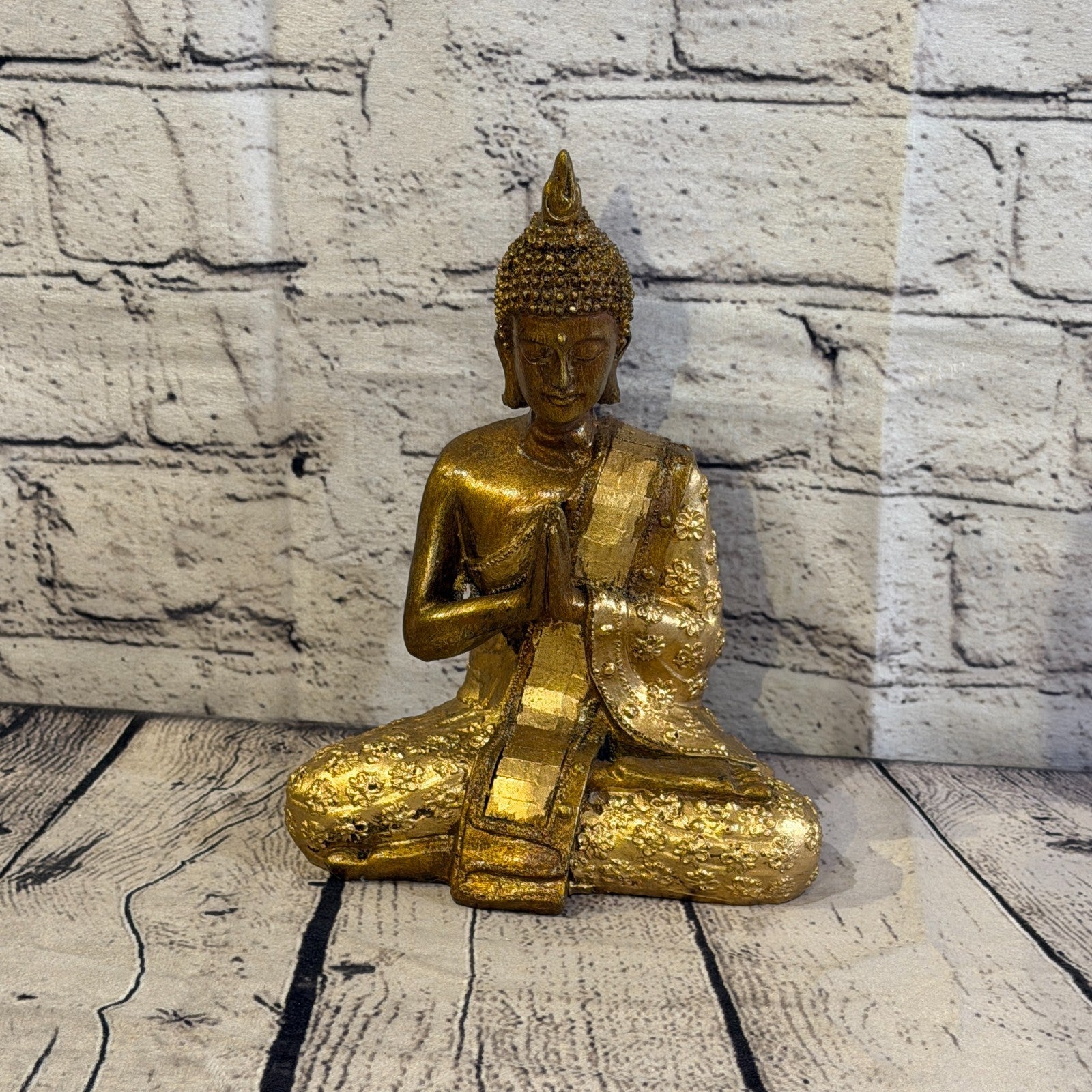 Bronze & Bronze 20cm x 15cm Small Thai Spike Buddha Sitting Statue Resin Hindu1