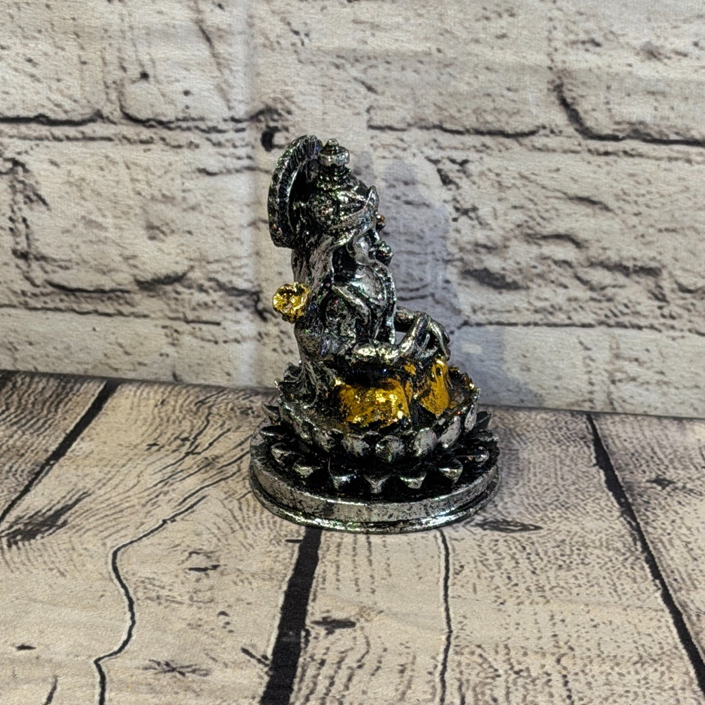 Silver And Gold 12cm x 8cm Small Lakshmi Sitting Lotus Statue Resin Hindu God2