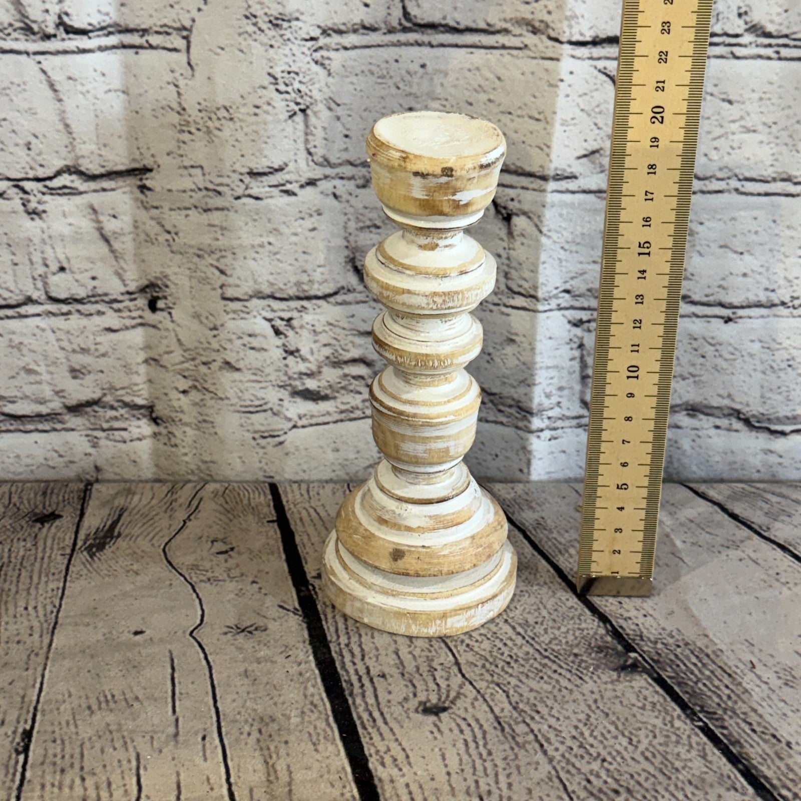 20cm x 10cm White Regal Wooden Vintage Style Candle Stand Shabby Pillar Holders3