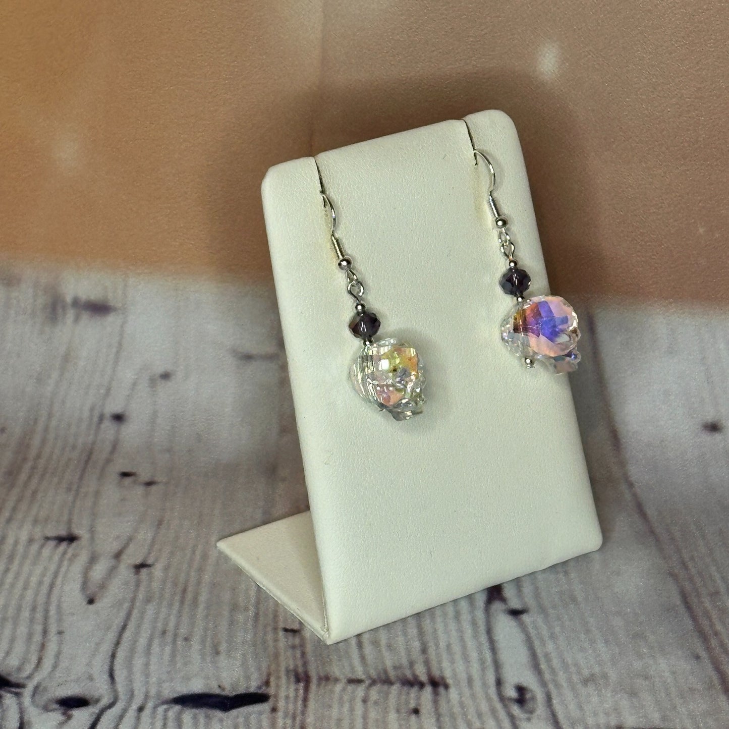 Purple Crystal And Skull Shaped Dangle Drop Earrings Handmade UK Jewellery2