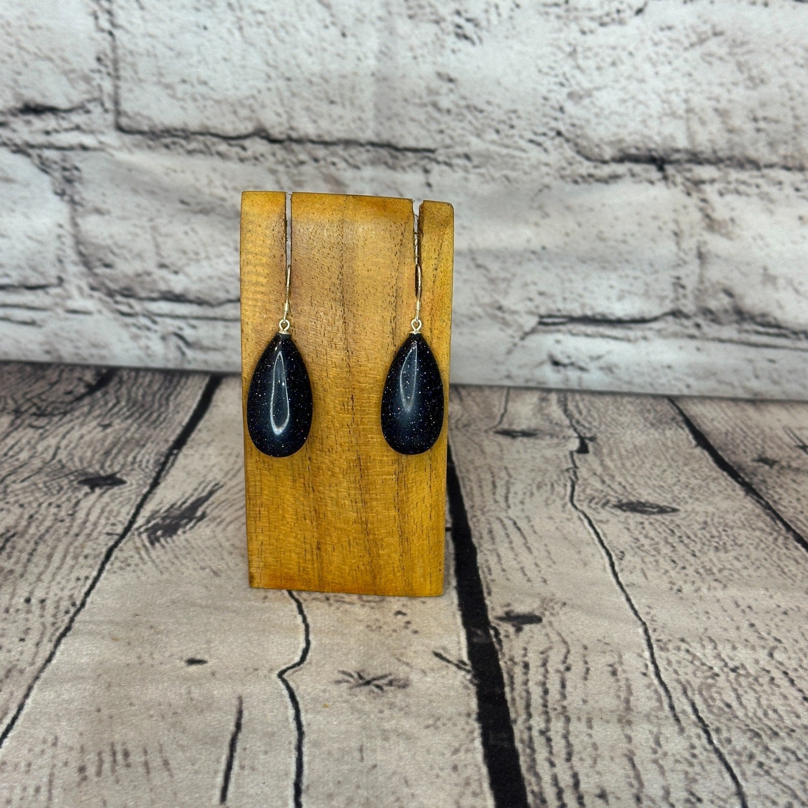 Blue Goldstone Teardrop Stone 925 Silver Dangle Drop Earrings Handmade Jewellery0