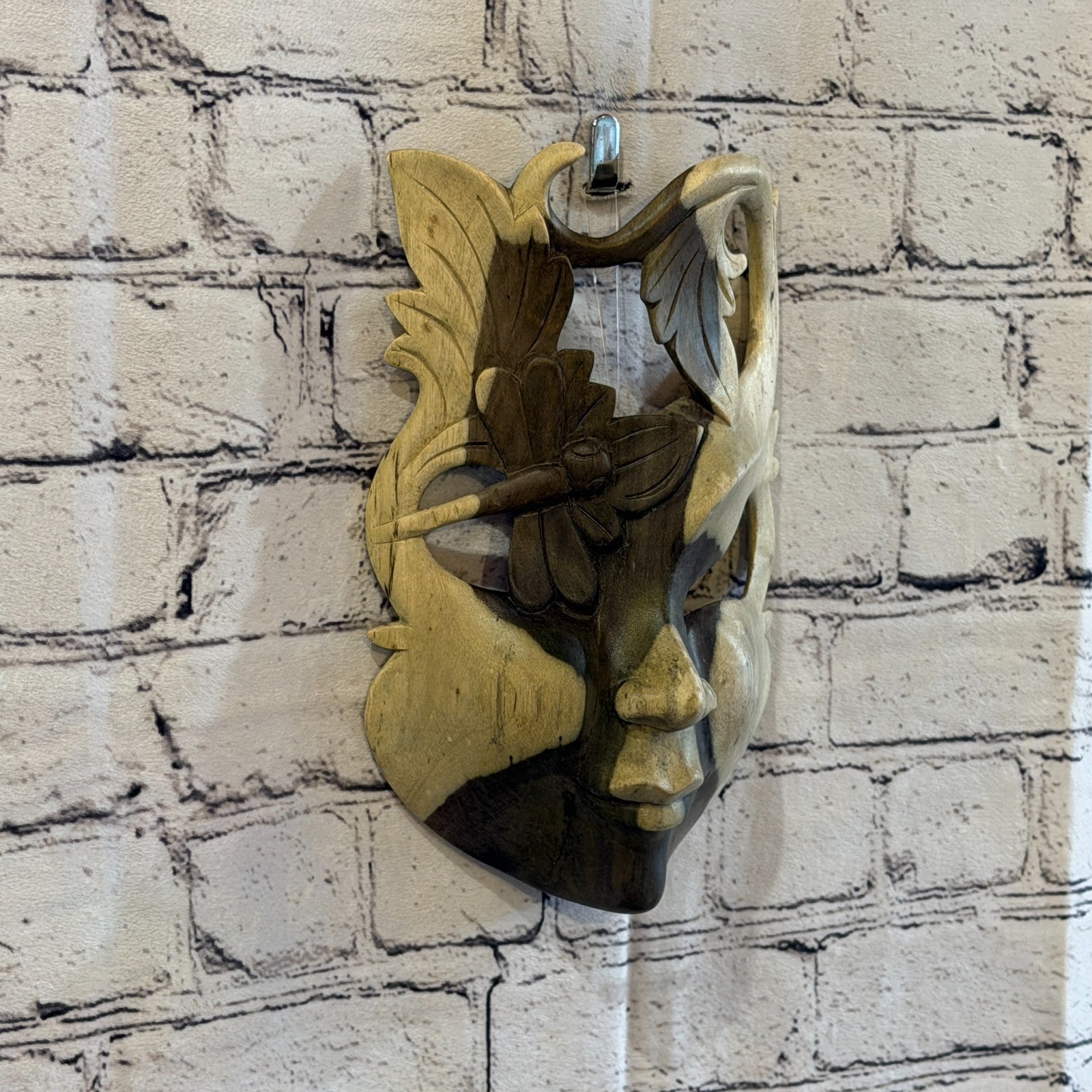 25cm Wooden Soulmate Mask Wall Art Hibiscus Wood Hand Carved Fair Trade Design 41