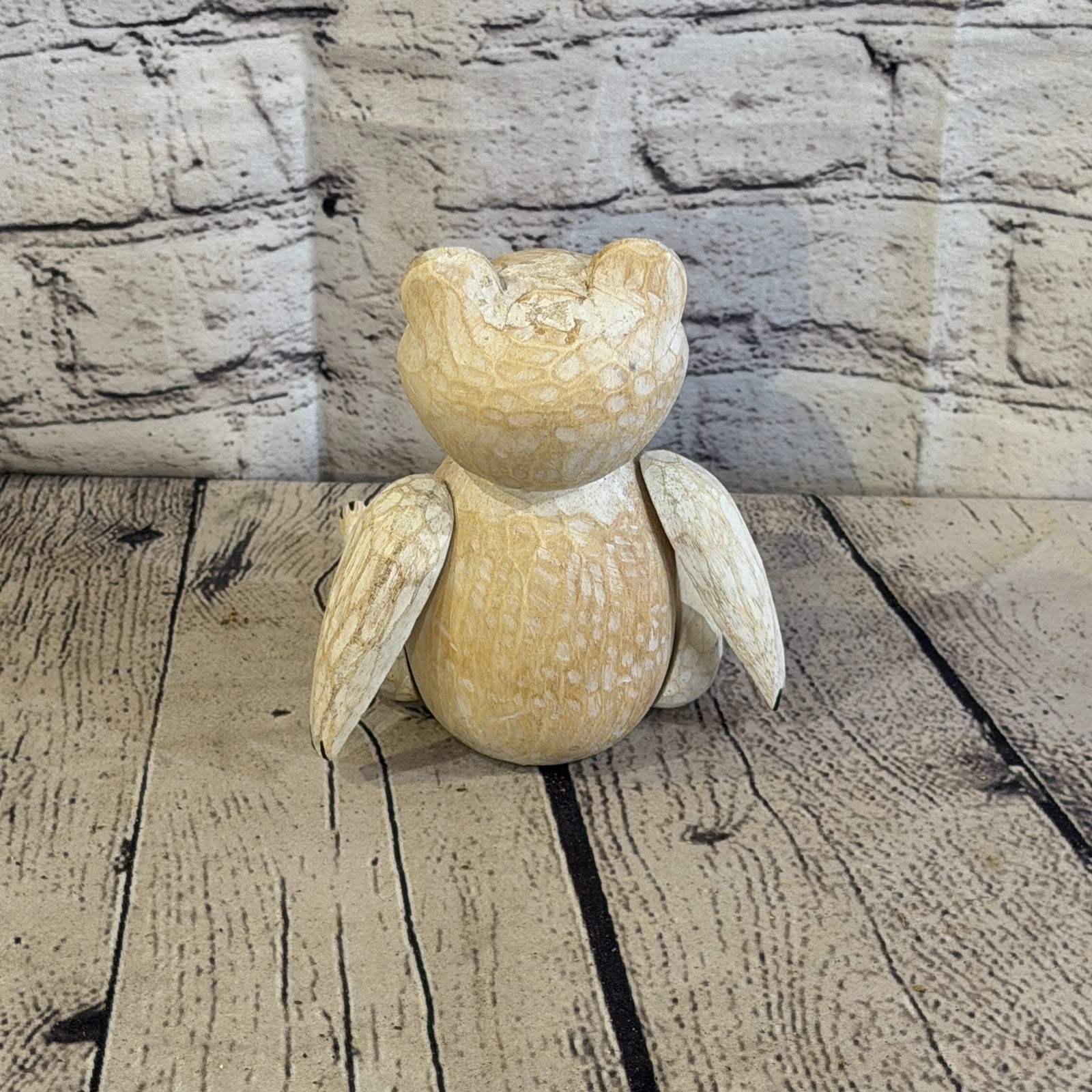 15cm Brown Teddy Bear Sitting Animal, Wooden Shelf Ornament Handmade & Fairtrade4