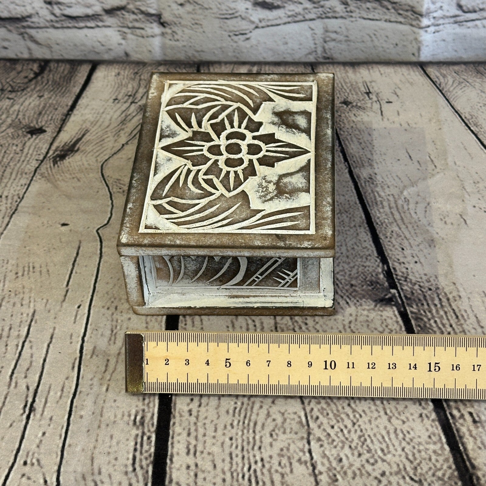 Brown Flower MDF Box Lotus 14cm x 10cm x 6cm Wooden Box Trinket Handmade10