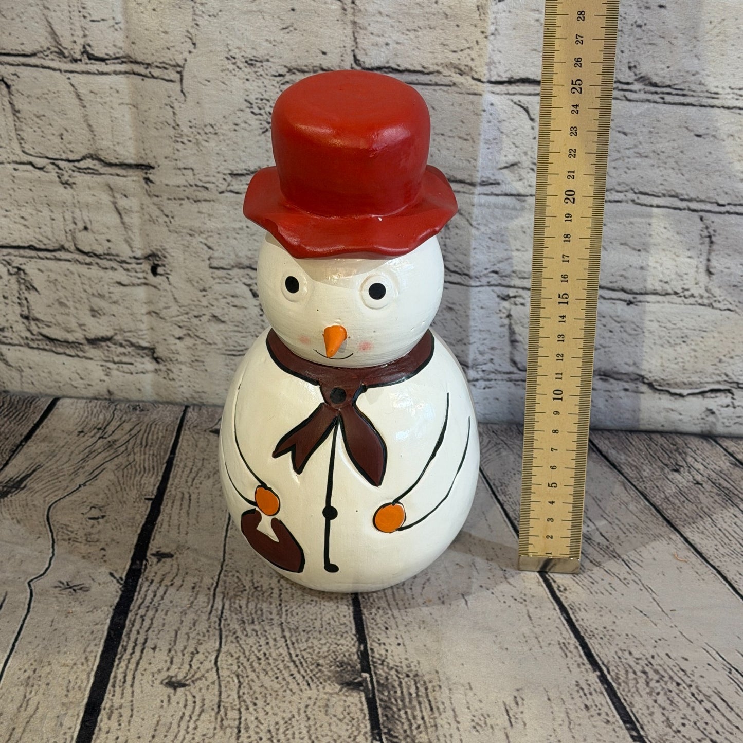 25cm x 12cm Red Top Hat Snowman Handcrafted Wood Xmas Christmas Ornament5