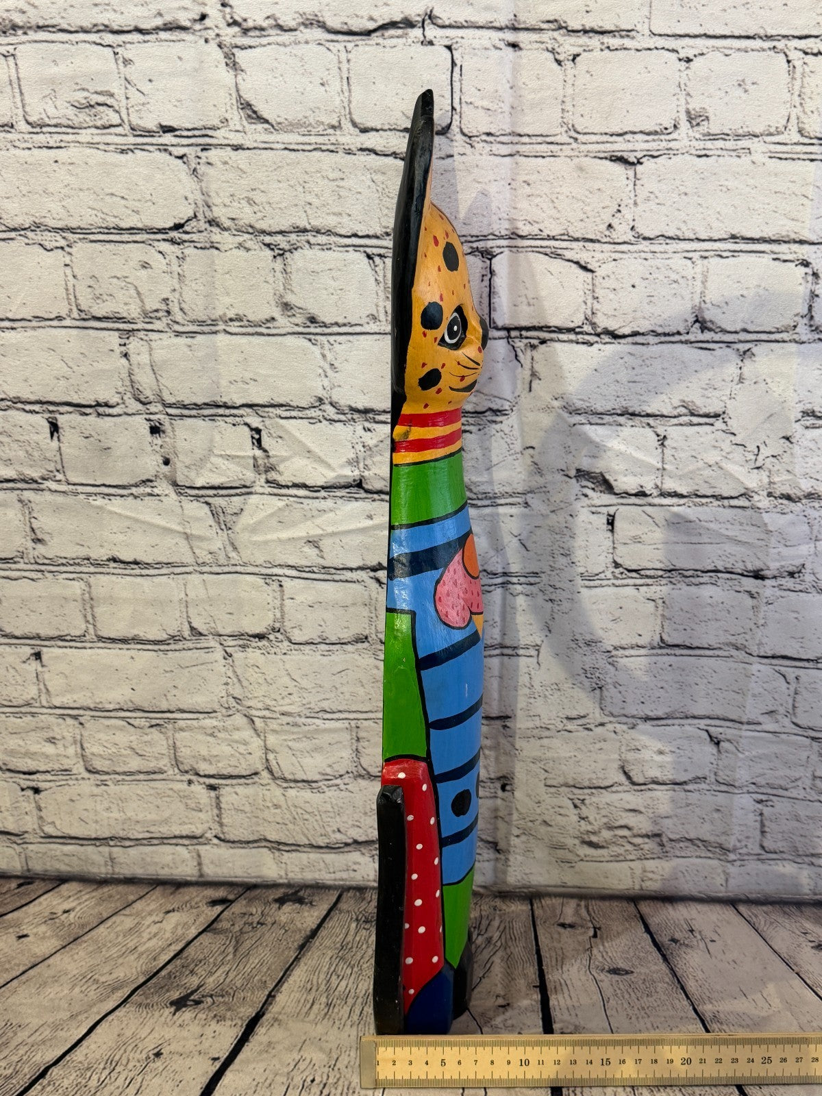 60cm Bright Mix Flower Wooden Shabby Cat Statue Ornament Fair Trade Handcarved7