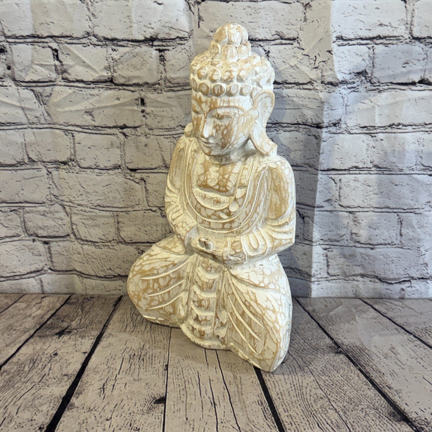 40cm White Meditating Buddha Ornament Sculpture Statue Buddhas Hand Carved Wood1