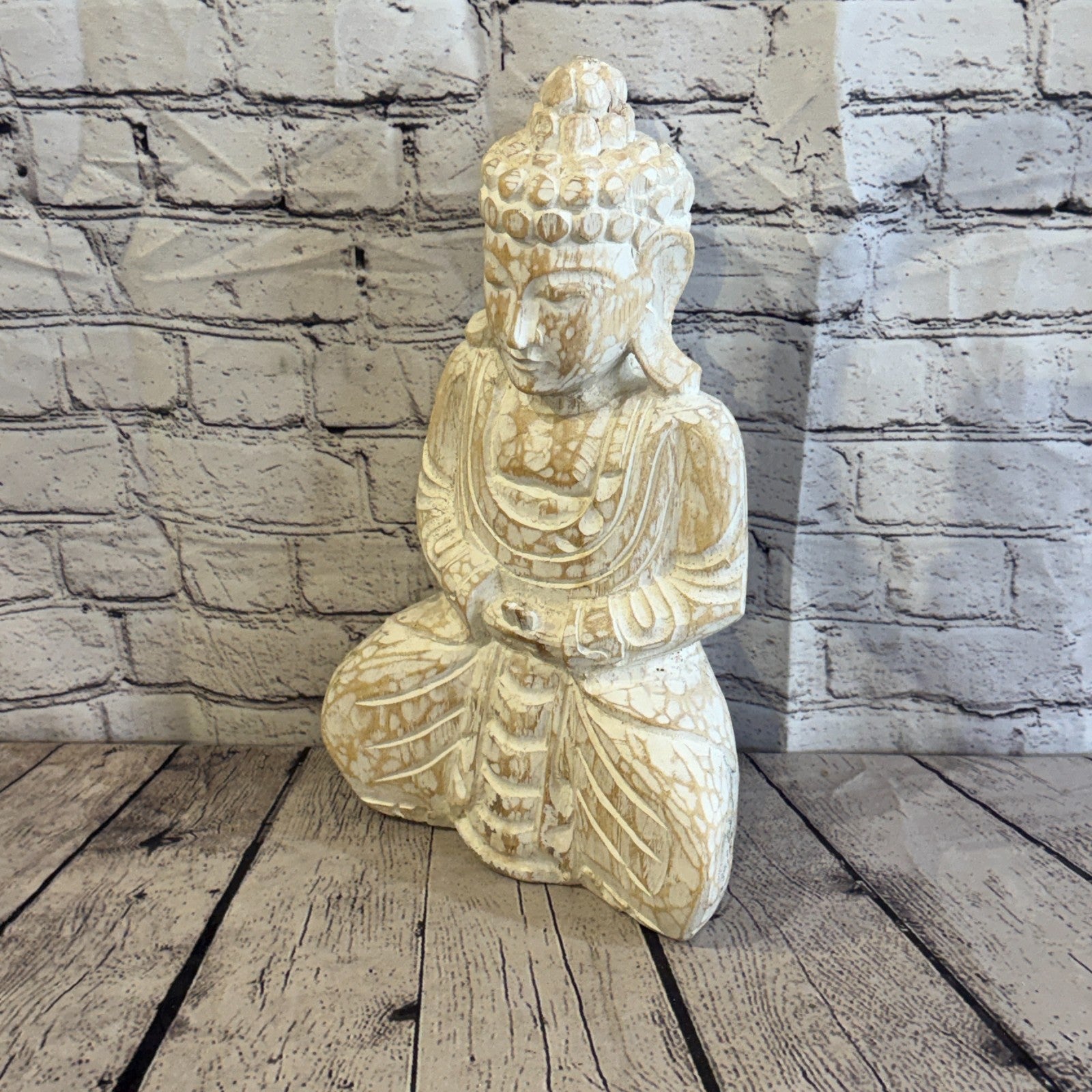 40cm White Meditating Buddha Ornament Sculpture Statue Buddhas Hand Carved Wood1