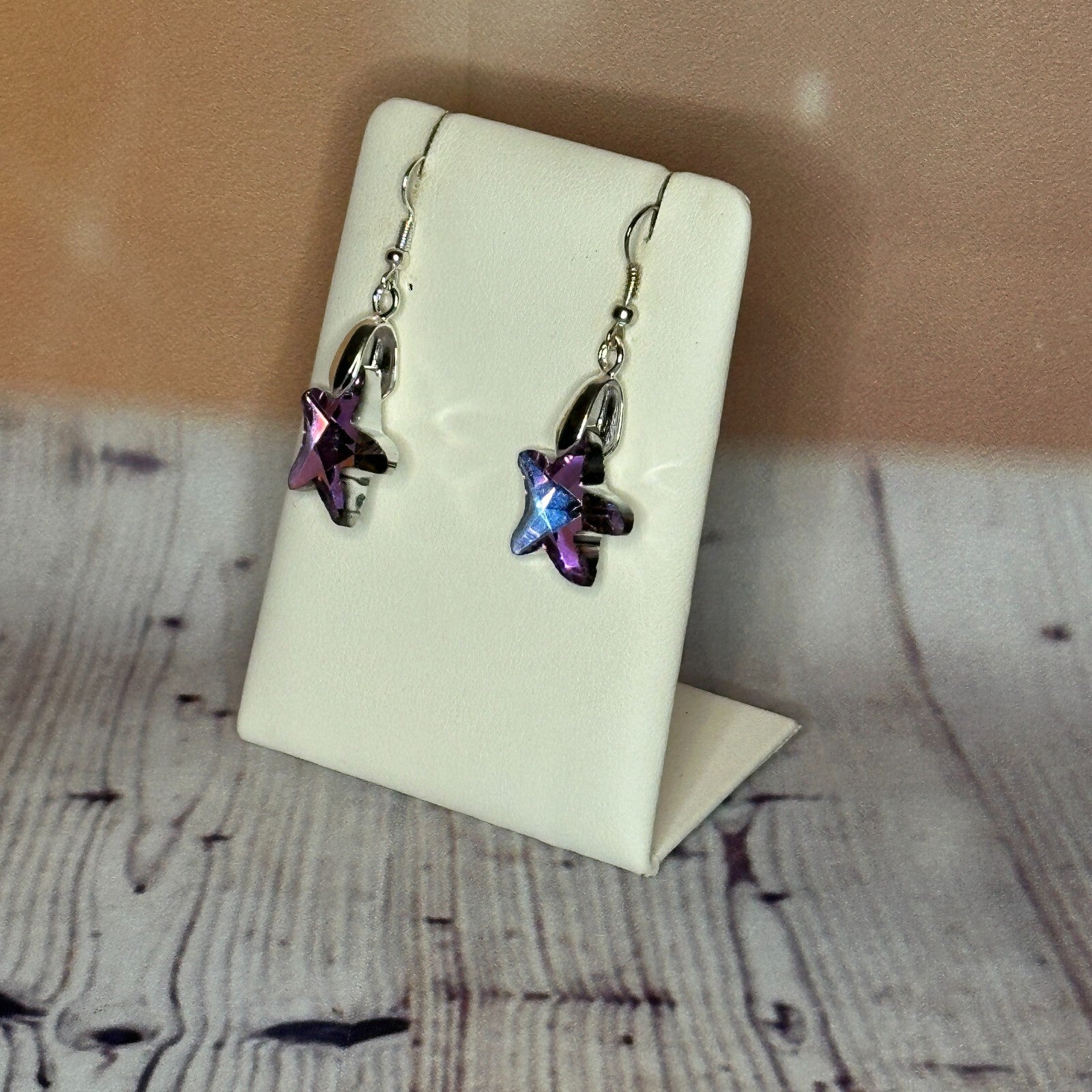 Light Purple Crystal Star Shaped Dangle Drop Earrings Handmade UK Jewellery1