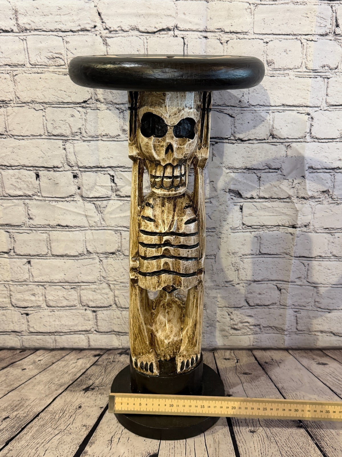 55cm x 25cm Sitting Skull Round Wooden Coffee Table Bar Restaurant Garden Pub7
