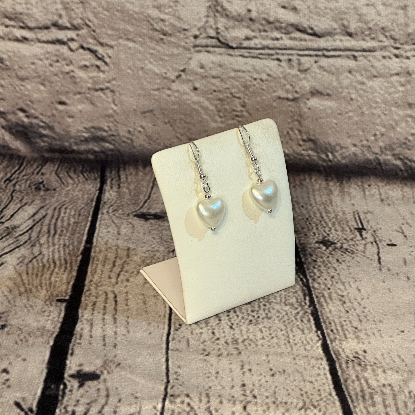 Plain White Heart Shaped Dangle Drop Earrings Handmade UK Jewellery2