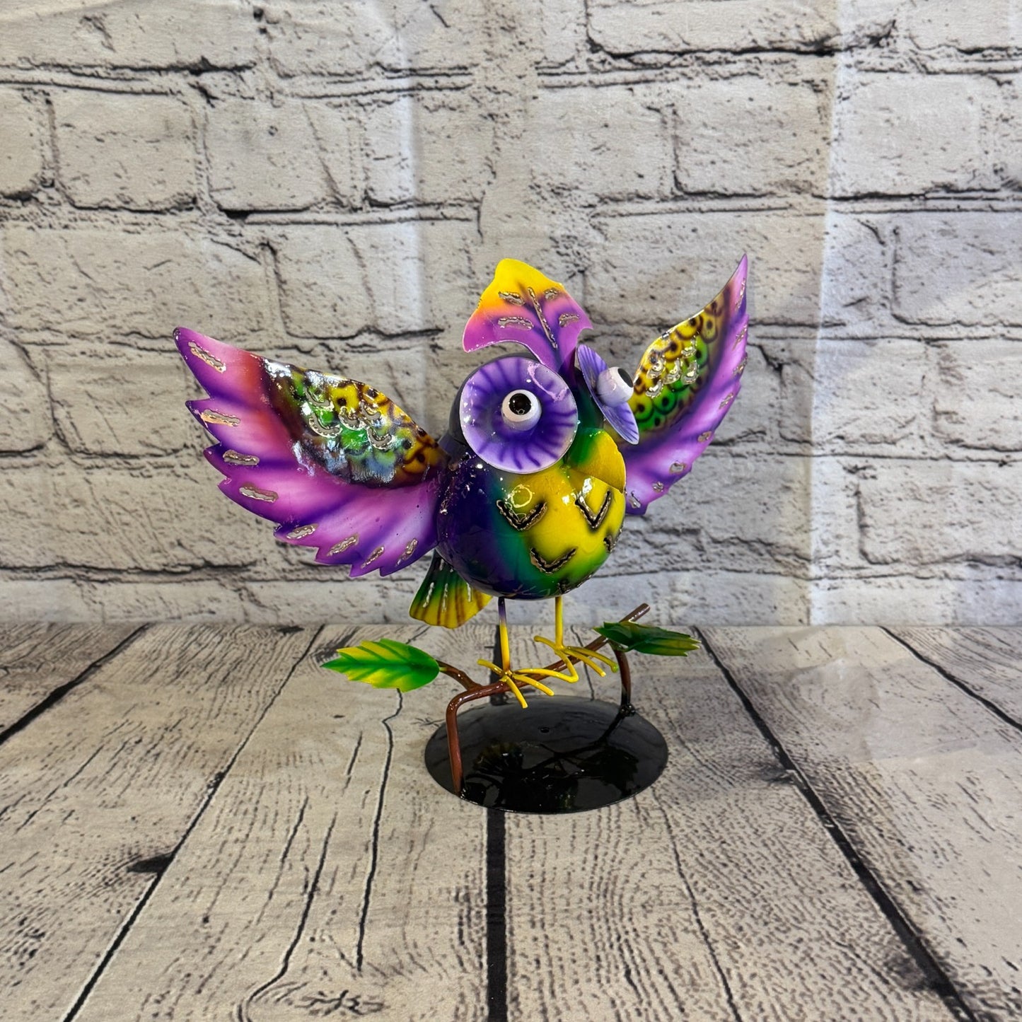 20cm x 30cm Owl Bird Purple Metal Tin Standing Ornament Statue2
