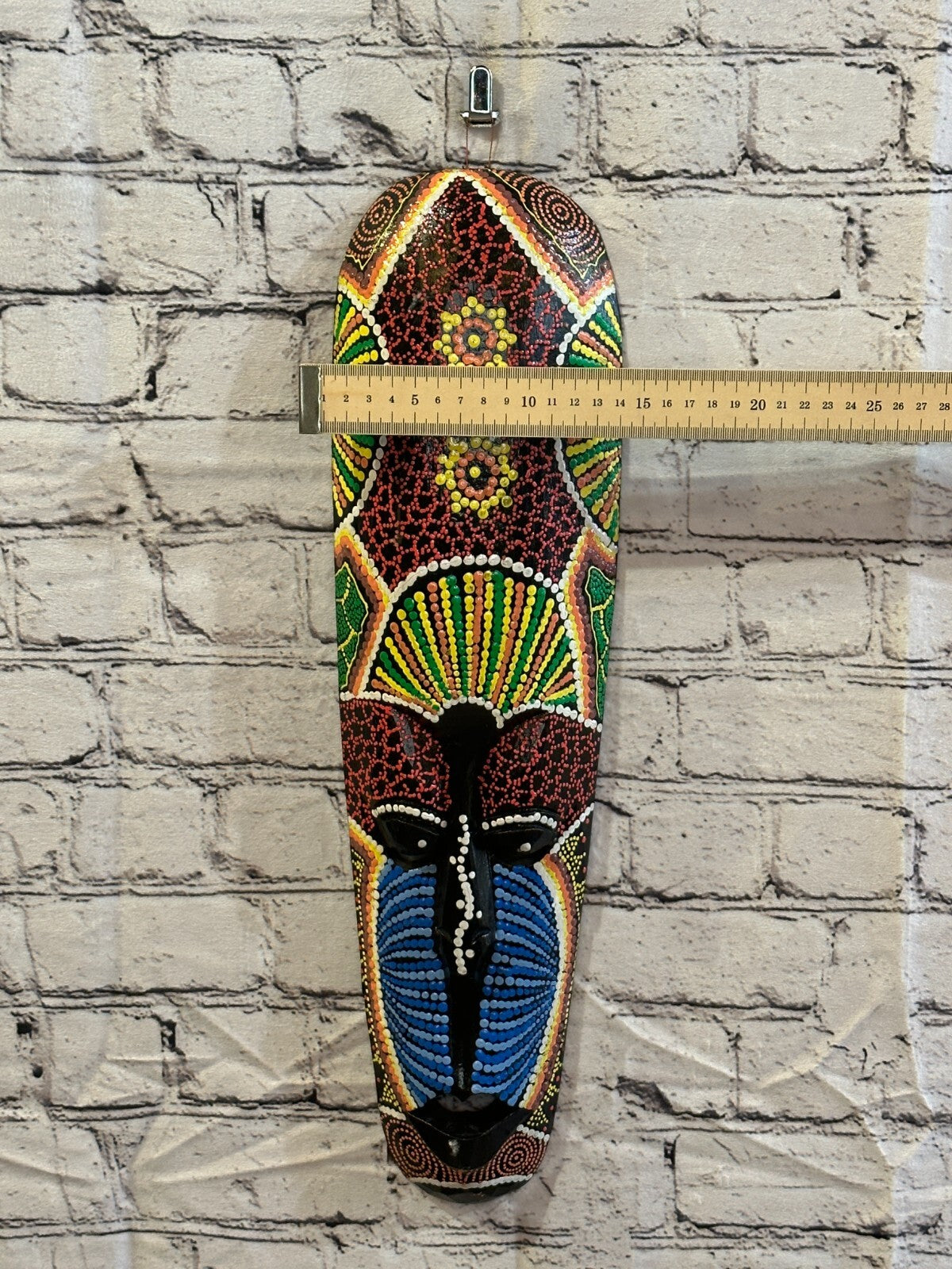 50cm Mask Carved Wooden Dot Painted Ethnic Tribal Tiki Wall Art Handmade No 93