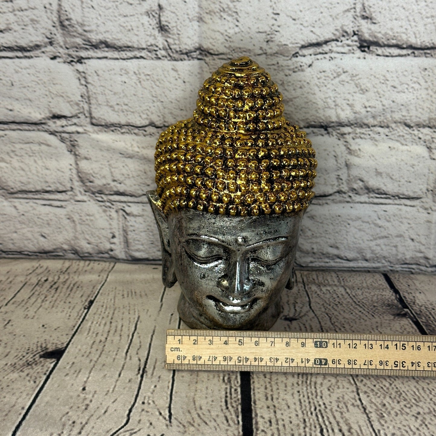 Silver Gold 15cm Small Thai Buddha Head Statue Resin Hindu6