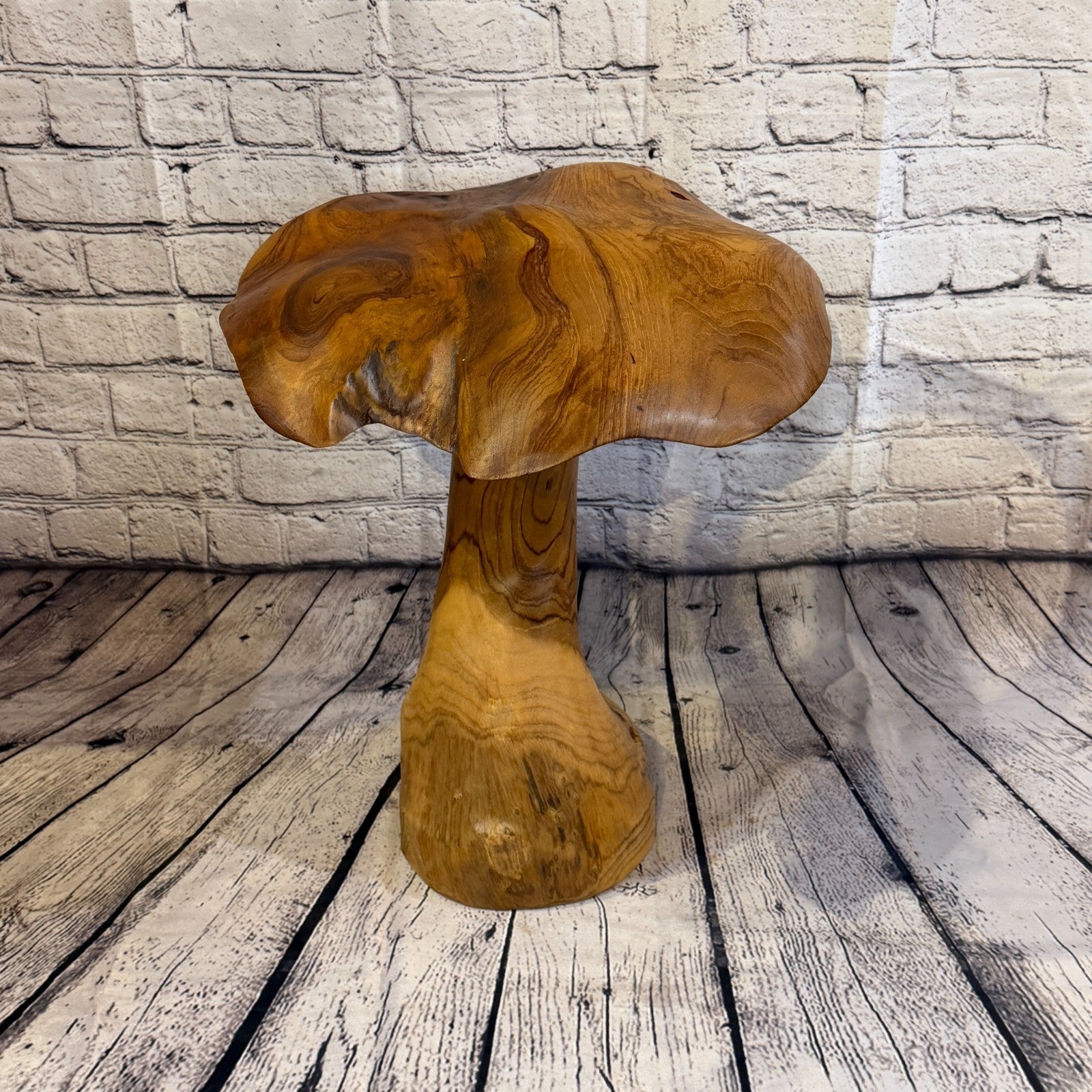 40cm x 35cm Dome Wooden Mushroom Toadstool Sculpture Garden Teak Root Ornament3