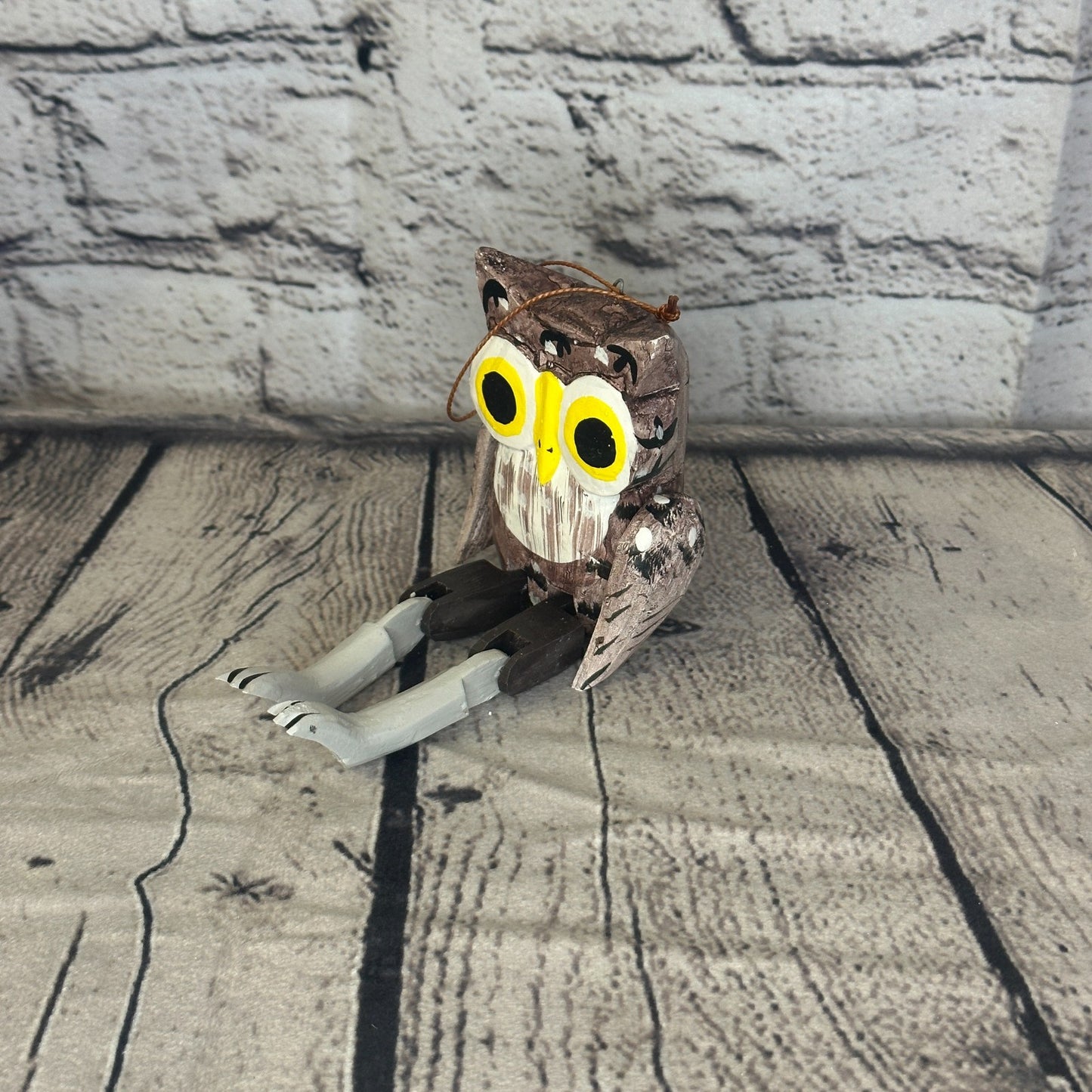 10cm Bright Owl Sitting Animal, Wooden Shelf Ornament Handmade and Fairtrade2