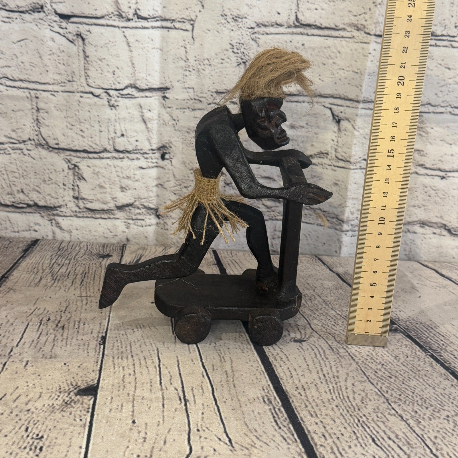20cm Scooter Riding African Tribal Warrior Man Figure Statue Wood Hand Carved5