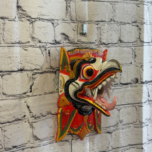 20cm Garuda White Demon Dragon Hindu Deity Wooden Hand Carved Mask Painted0
