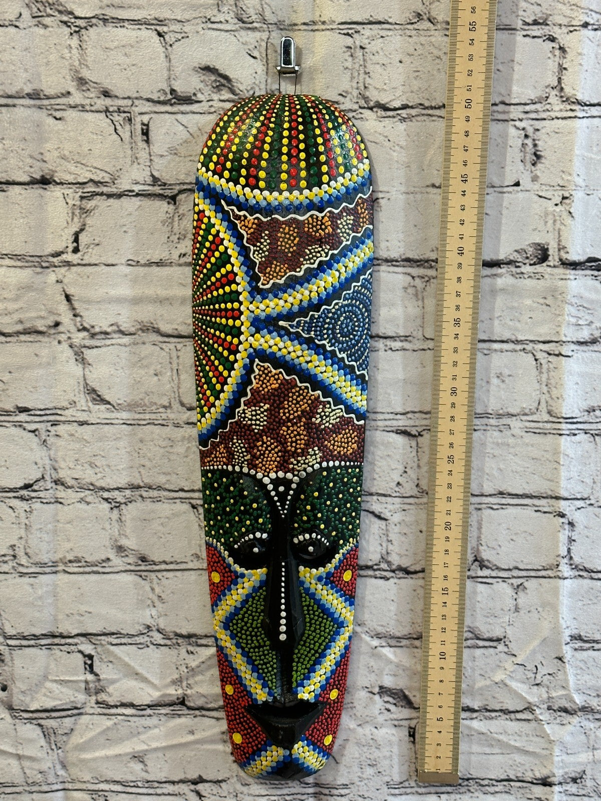 50cm Mask Carved Wooden Dot Painted Ethnic Tribal Tiki Wall Art Handmade No 74