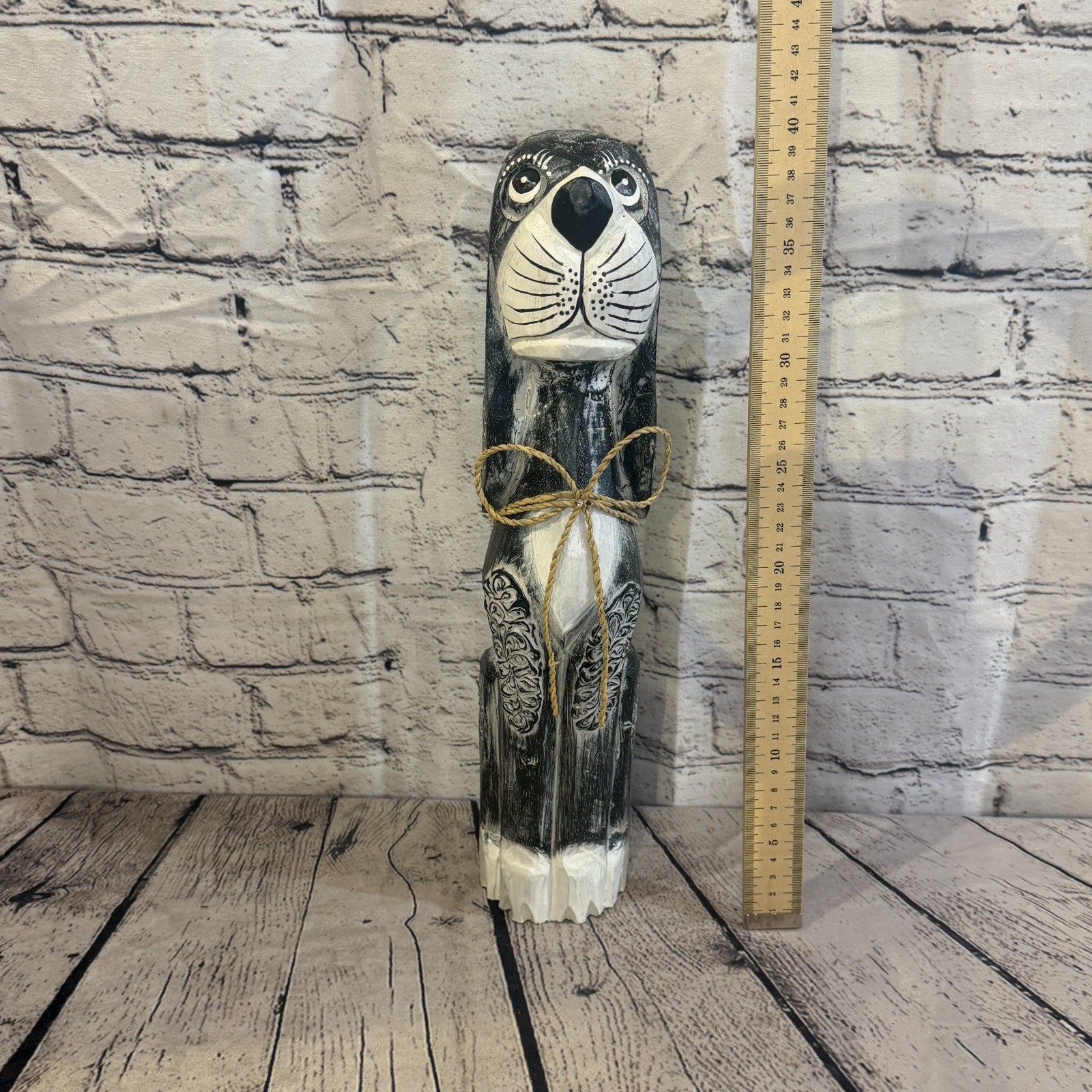40cm Grey Wooden Shabby Dog Statue Ornament Fair Trade Handcarved5